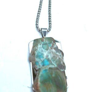 Imperial Jasper Pendant Necklace Stainless Steel Handmade Statement Jewelry